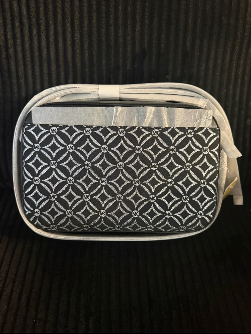 Michael Kors Black & White Logo Chain Crossbody Pouch